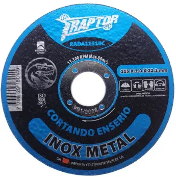 DISCO ABRASIVO DE CORTE PLANO INOX 180 x 1.6mm RAPTOR